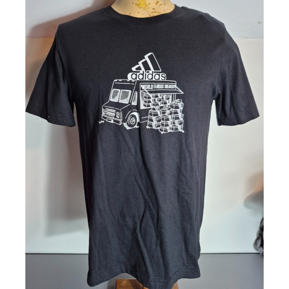 Adidas T-Shirt WORLD FAMOUS SNEAKERS Truck Graphic Mens Small Black NEW NWT